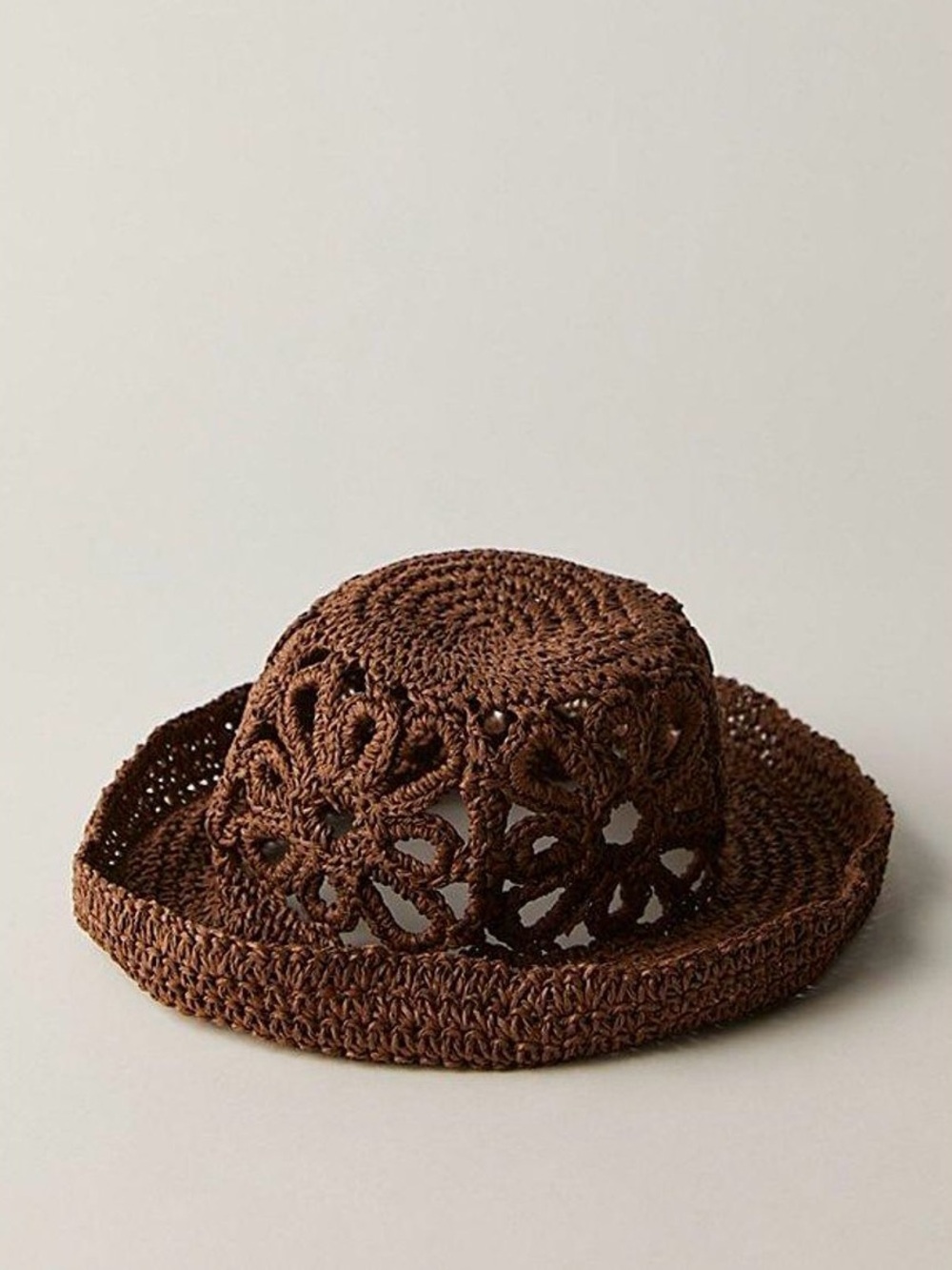 Free People Cut-Out Daisy Straw Hat in Coffee Brown